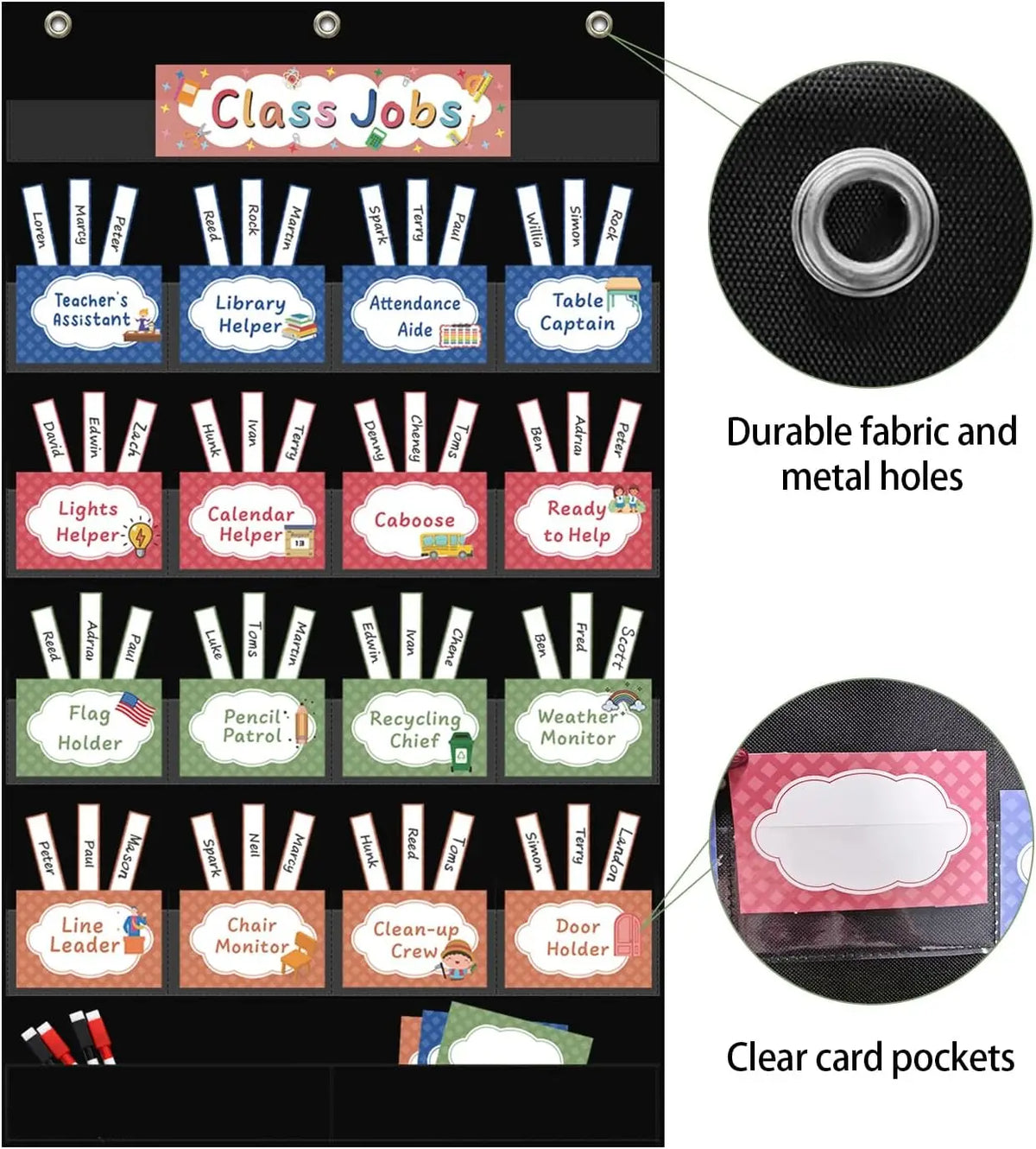 Class Jobs Pocket Chart Class Management Educational Pocket Chart with 70 Colorful Dry Erase Cards and 3 Hooks For Students