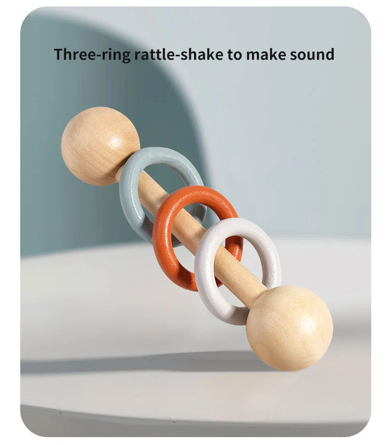 Baby Handheld Bell Musical Instrument Toys Montessori Wooden Gripping Bed Bell Drum Orff Ringing Instrument Percussion Kids Gift