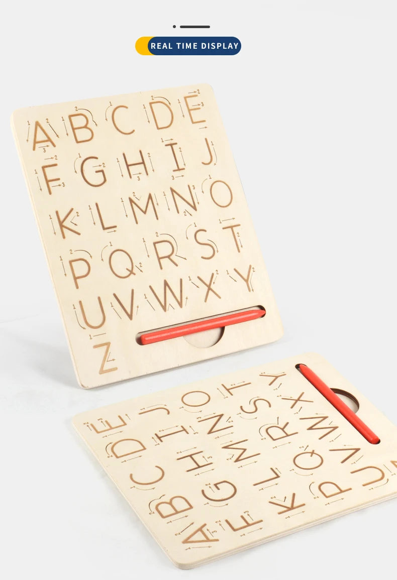 Children Writing Practice Wooden Alphabet Board Alphanumeric Handwritten Track Copy Groove Montessori Toys