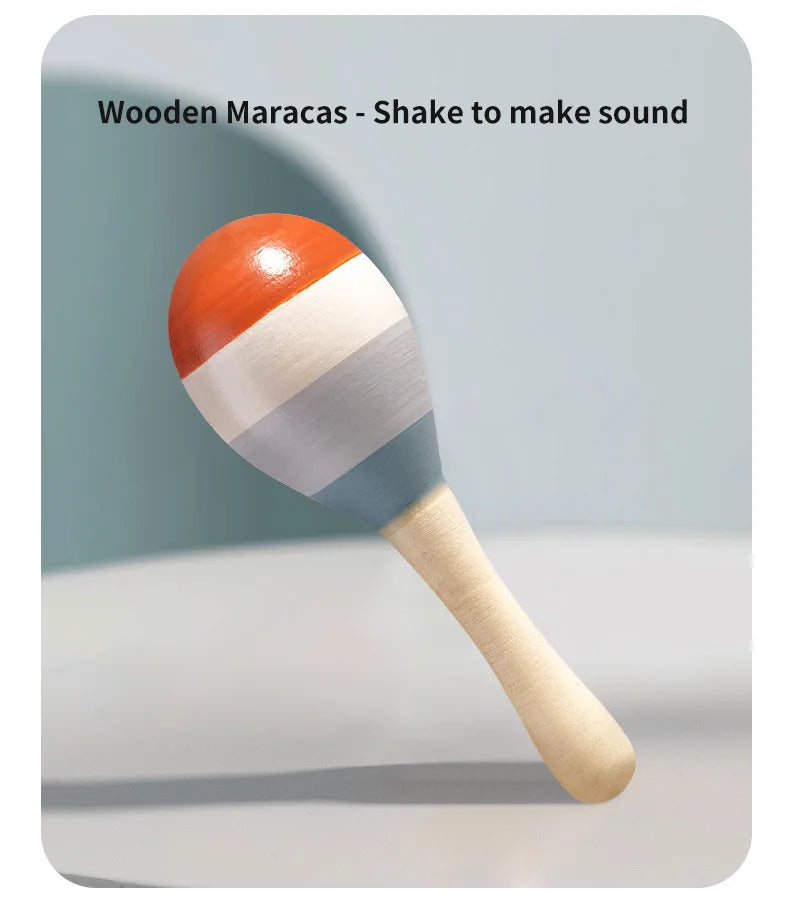 Baby Handheld Bell Musical Instrument Toys Montessori Wooden Gripping Bed Bell Drum Orff Ringing Instrument Percussion Kids Gift