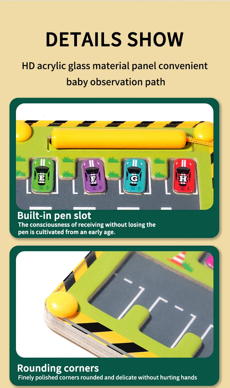 Montessori Magnetic Alphabet Maze Letter Puzzle Wooden Educational Toy Parking Lot Drawing Board Early Learning Activities Gifts