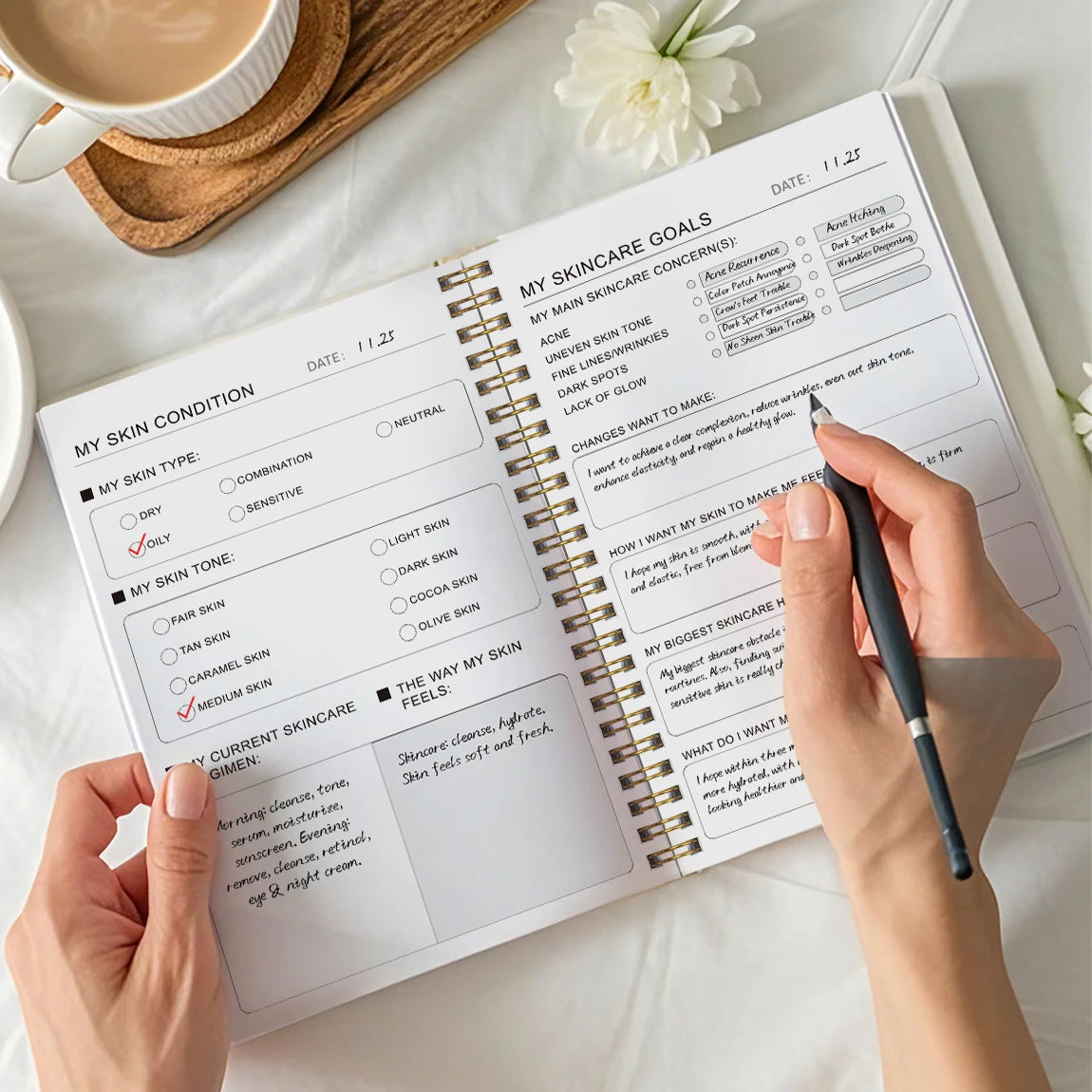 A5 Skincare Journal,Daily Beauty Routine & Product Tracker Notebook with Progress Notes,Self-Care Planner for Women and Teens