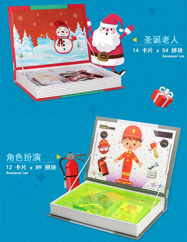 Montessori Magnetic Busy Book 3D Cartoon Puzzles Jigsaw Funny Brain Training Game Educational Learning Toys for Kids Gift Xmas