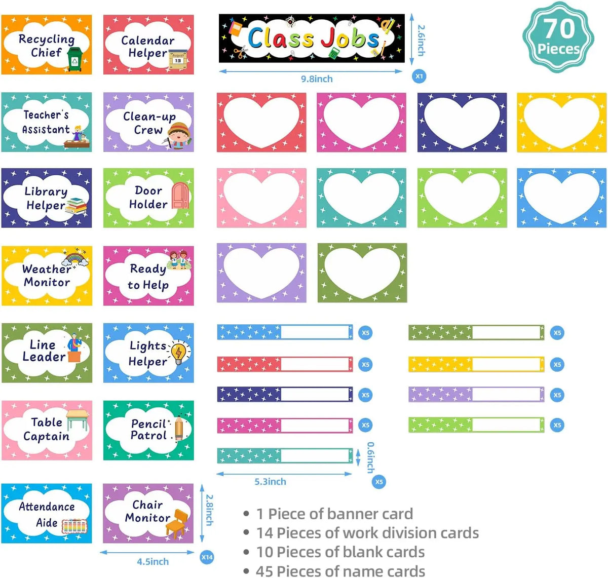 Class Jobs Pocket Chart Class Management Educational Pocket Chart with 70 Colorful Dry Erase Cards and 3 Hooks For Students