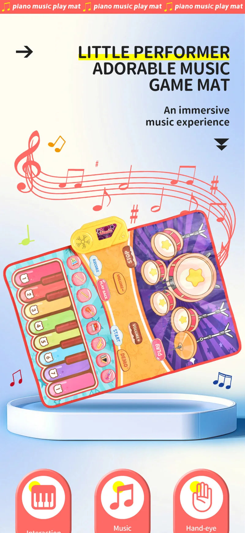 3IN1 Multifunctional Music Play Mat Piano Keyboard Dance Floor Drum Game Playmat Sensory Education Toys for Children Kids Gifts