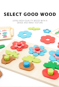 Montessori DIY Wooden Flower Puzzle Board Game With Cards Shape Color Cognition & Matching Geometric Educational Toy For Kids