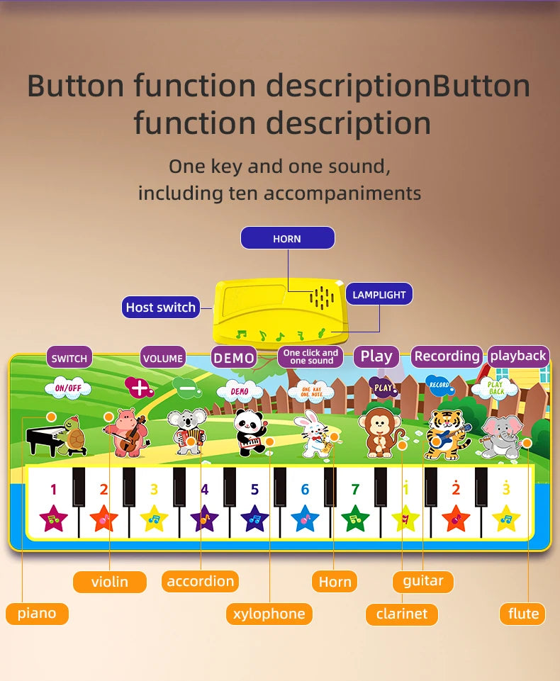 100x36cm Kids Music Piano Mat Toddlers Floor Keyboard Dance Mat with 8 Instrument Sounds Baby Carpet Educational Toys Kids Gifts