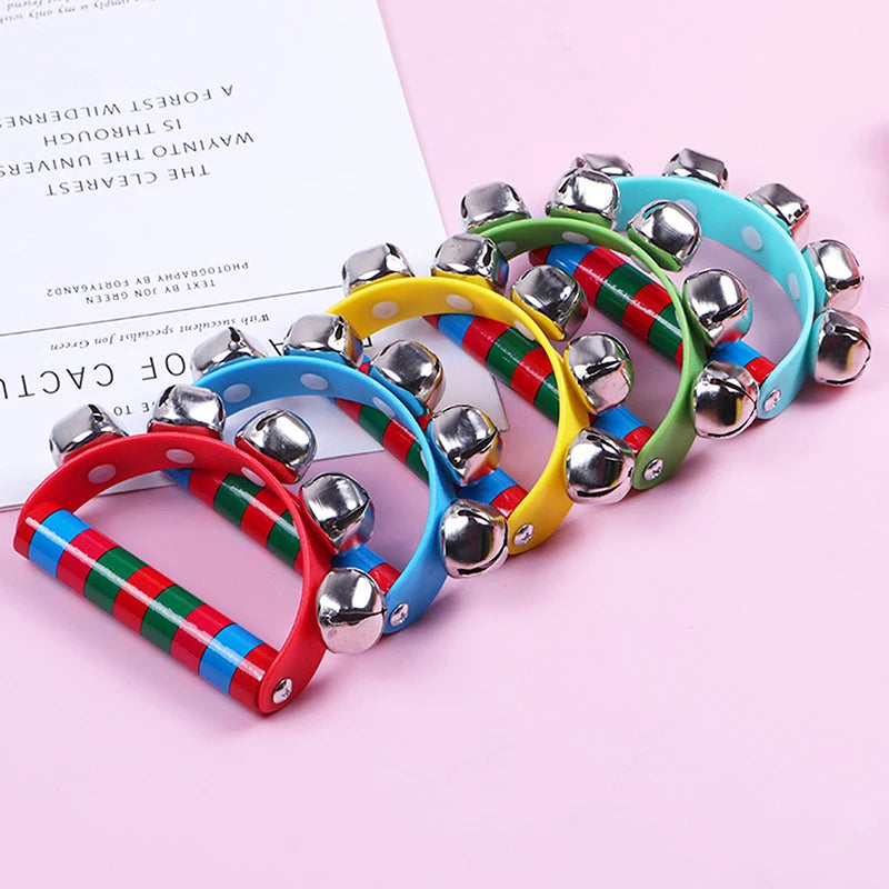 1PC Children's Intellectual Props Handbell Hand Bells With 5 Jingle Bells Wood Handle Musical Instrument Toy For Music Class