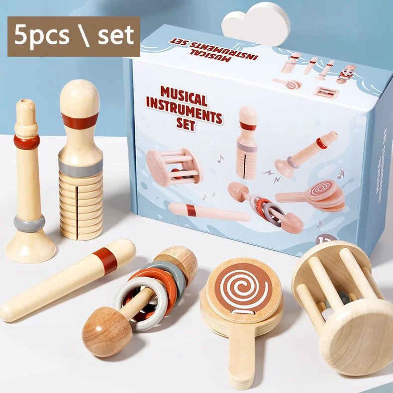 Baby Handheld Bell Musical Instrument Toys Montessori Wooden Gripping Bed Bell Drum Orff Ringing Instrument Percussion Kids Gift