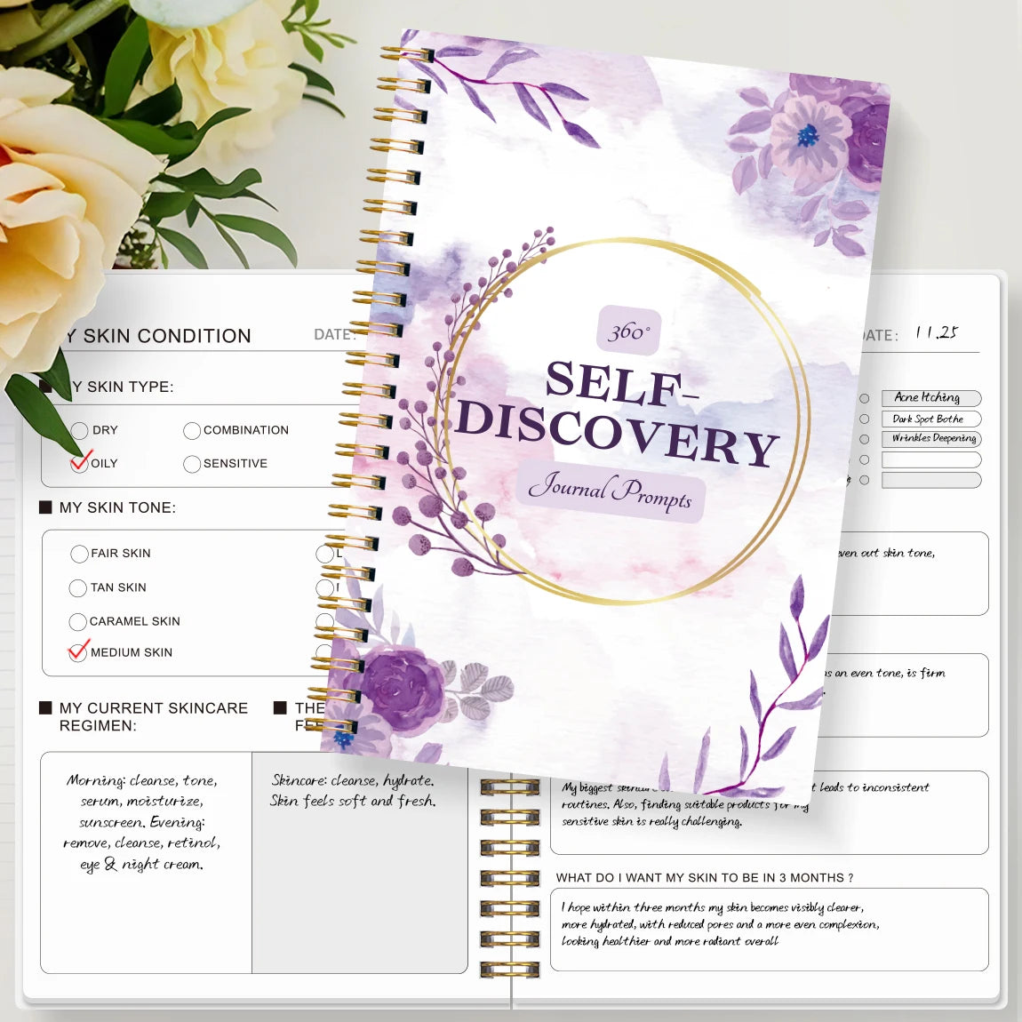 A5 Skincare Journal,Daily Beauty Routine & Product Tracker Notebook with Progress Notes,Self-Care Planner for Women and Teens