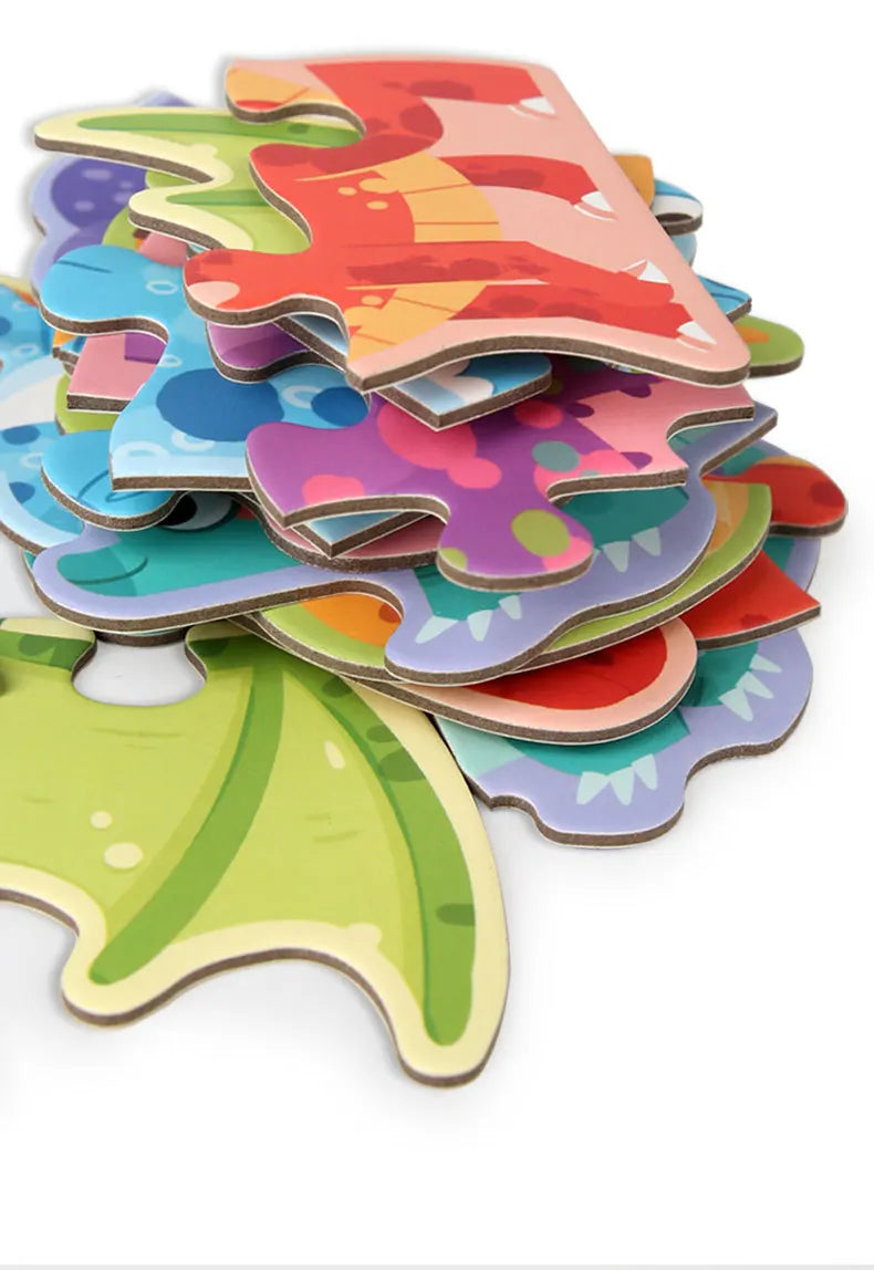 Wooden Jigsaw Puzzles for Toddlers Cartoon Animal Paper Puzzles Montessori Early Learning Education Toys Set Gifts Box for Kids