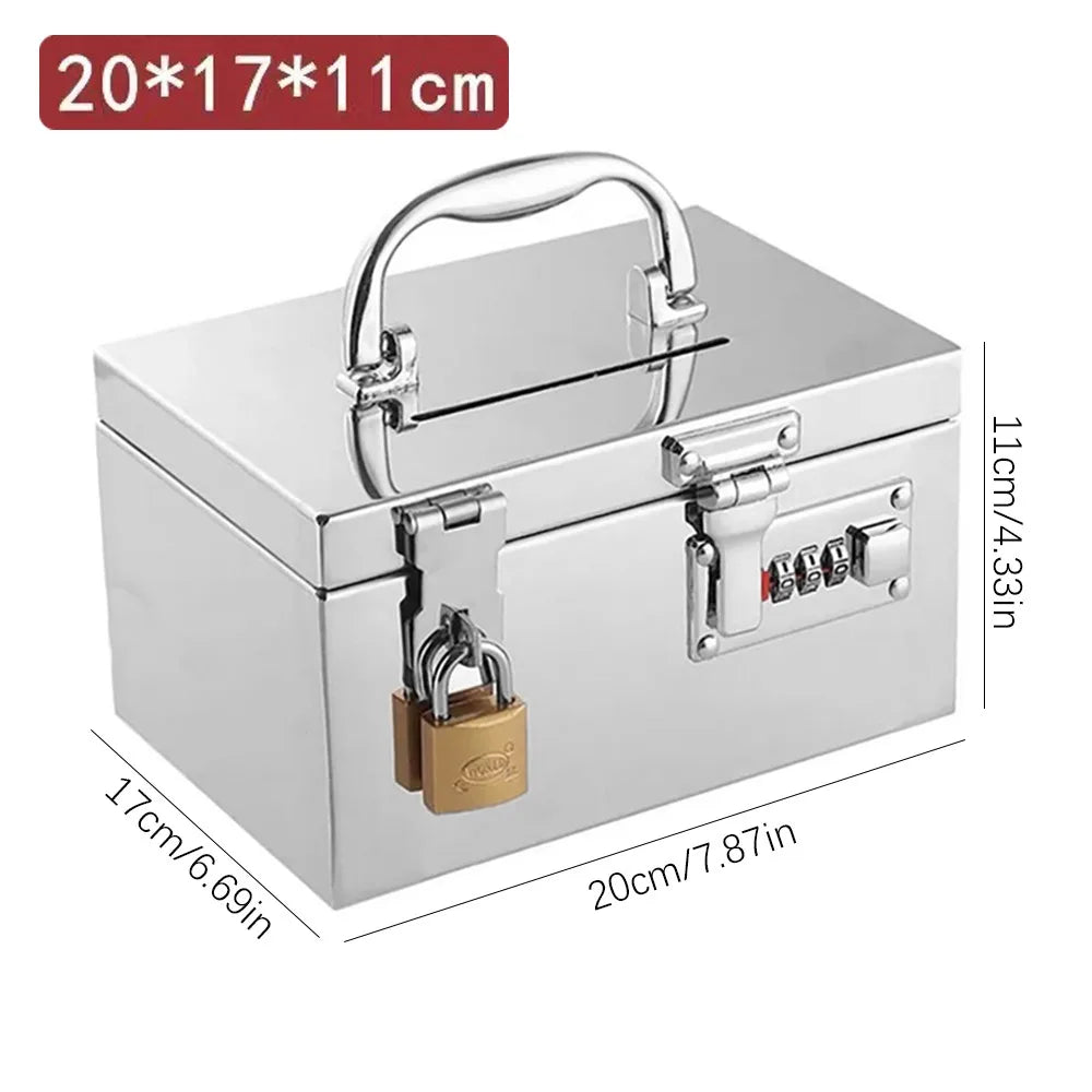Stainless Steel Bank Password Lock-Box Financial Security Portable Register Bill Box Combination Lock/Padlock Cash Box