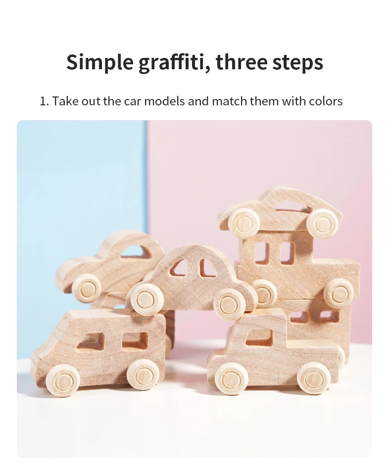 DIY handmade wooden graffiti car, children's colorful painting and coloring model, toy, three-dimensional coloring building bloc