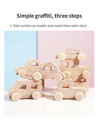 DIY handmade wooden graffiti car, children's colorful painting and coloring model, toy, three-dimensional coloring building bloc