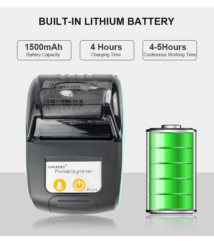 GOOJPRT 58mm Mini Portable Thermal Printer Bluetooth Ticket Bill Receipt POS Printer for Business for IOS/Android Mobile Phone