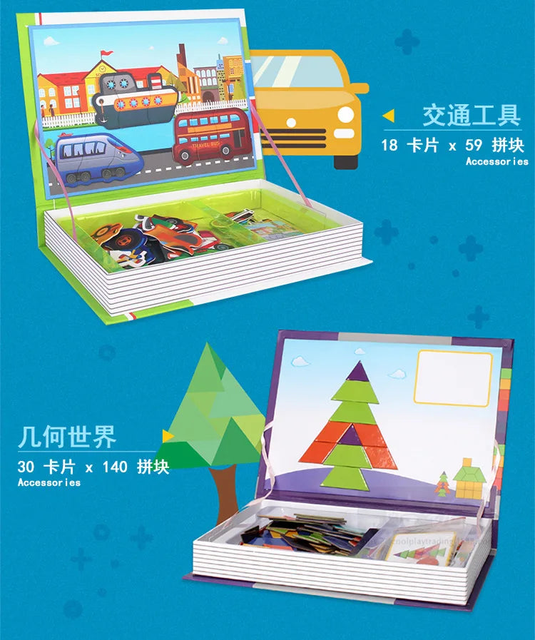Montessori Magnetic Busy Book 3D Cartoon Puzzles Jigsaw Funny Brain Training Game Educational Learning Toys for Kids Gift Xmas