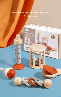 Baby Handheld Bell Musical Instrument Toys Montessori Wooden Gripping Bed Bell Drum Orff Ringing Instrument Percussion Kids Gift