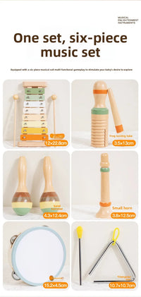 Montessori 6-in-1 Wooden Percussion Set - Music Discovery Kit for Toddlers 1-3 | Xylophone, Shakers, Sensory Toys & Gift