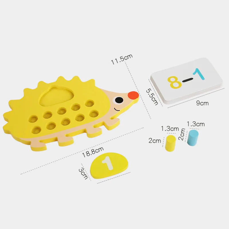 Children's Wooden Hedgehog Ten Digit Counter Ten Grid Game Addition Subtraction Operation Math Toy Number Cognitive Teaching Aid