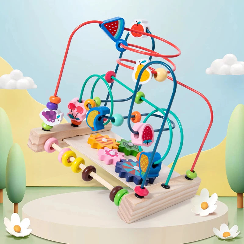 Wooden Roller Coaster Bead Maze Montessori Toys Abacus Math Toys Toddler Early Educational Toys for Kids Children Fine Motor