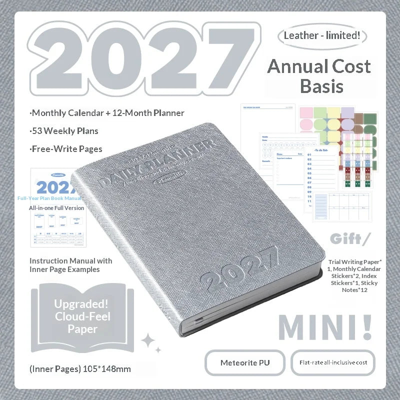 Planwith 2027 Weekly Planner A6 8-Grid Layout Hardcover Agenda Annual Tracker Month Plan Lunar Date Organizer for Adult Student