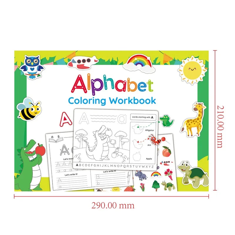 Alphabet Practice Workbook For Kids Handwriting Tracing Picture Book with Stickers Pen Control Training Coloring Book
