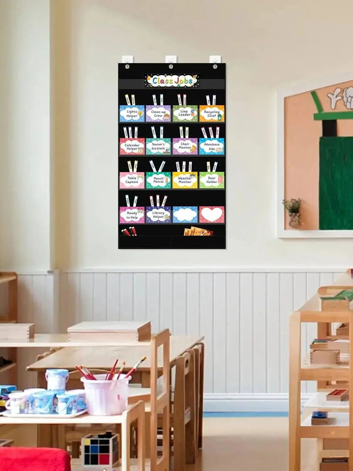 Class Jobs Pocket Chart Class Management Educational Pocket Chart with 70 Colorful Dry Erase Cards and 3 Hooks For Students