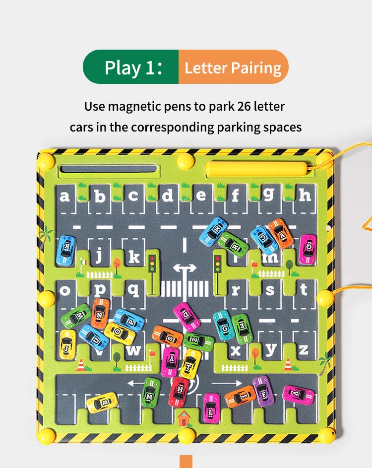 Montessori Magnetic Alphabet Maze Letter Puzzle Wooden Educational Toy Parking Lot Drawing Board Early Learning Activities Gifts