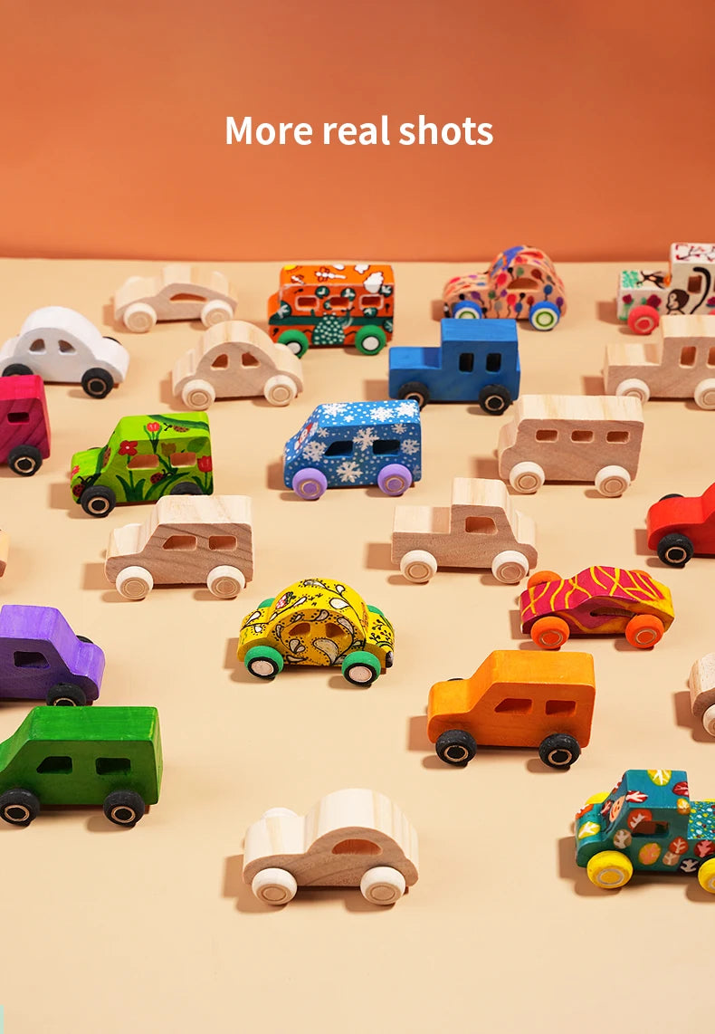 DIY handmade wooden graffiti car, children's colorful painting and coloring model, toy, three-dimensional coloring building bloc