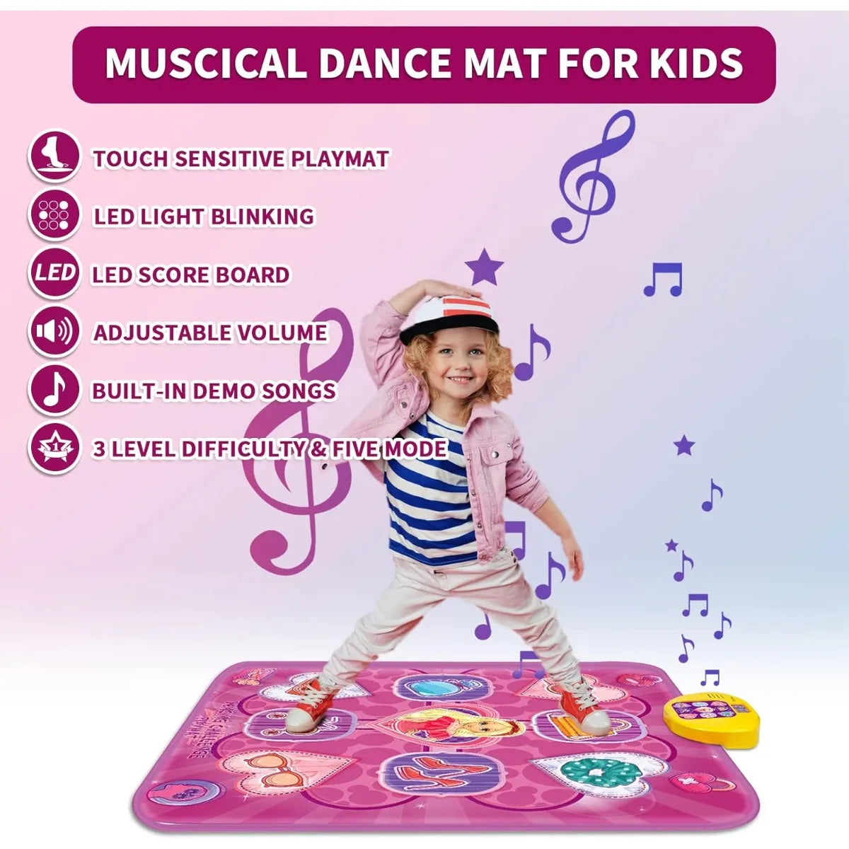 Unicorn Music Dance Mat Kids Electronic Dancing Blanket LED Score Board Floor Game Carpet Educational Toys Girl Birthday Gift