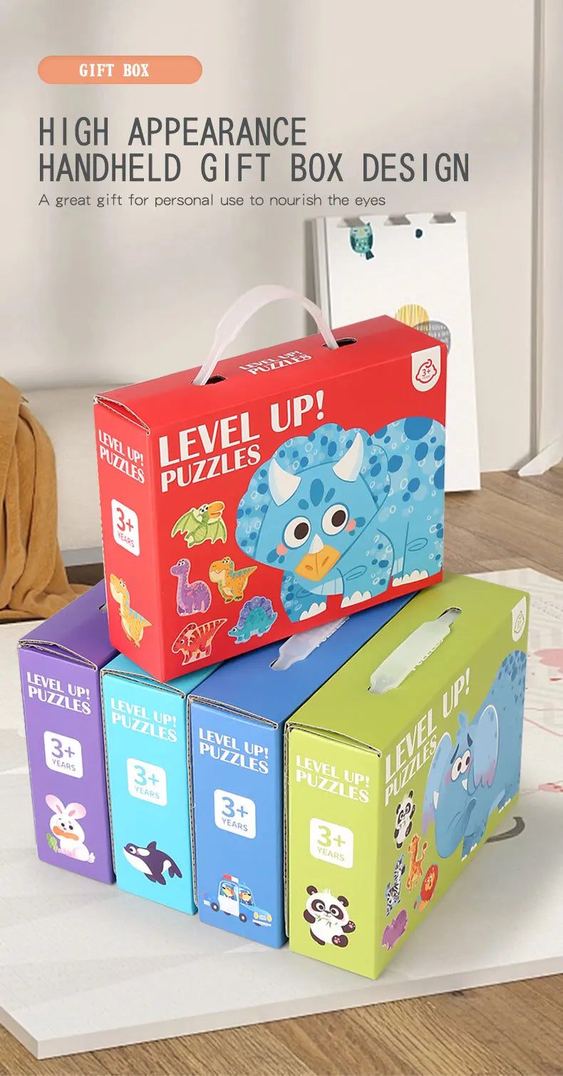 Wooden Jigsaw Puzzles for Toddlers Cartoon Animal Paper Puzzles Montessori Early Learning Education Toys Set Gifts Box for Kids