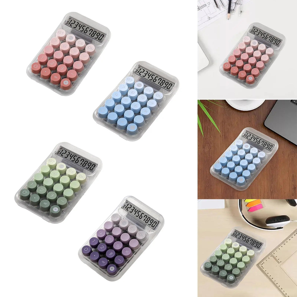 Calculator with Mechanical Buttons Easy to Read Cute Bottom Antiskid Retro with LCD Display for Daily and Basic Office Students