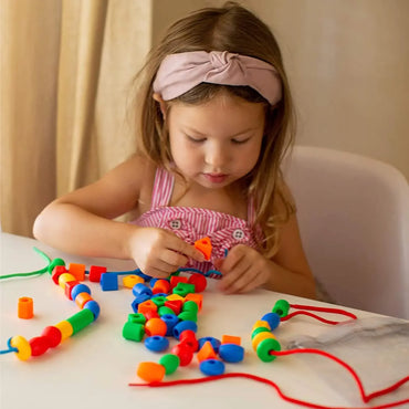 25Pcs Lacing Beads Toy with 3 Strings Montessori Threading Set Fine Motor Skill Educational Craft Activity for Kids Toddlers