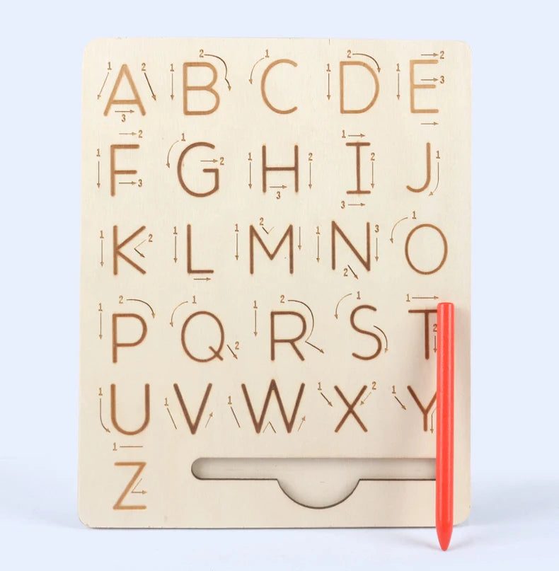 Children Writing Practice Wooden Alphabet Board Alphanumeric Handwritten Track Copy Groove Montessori Toys