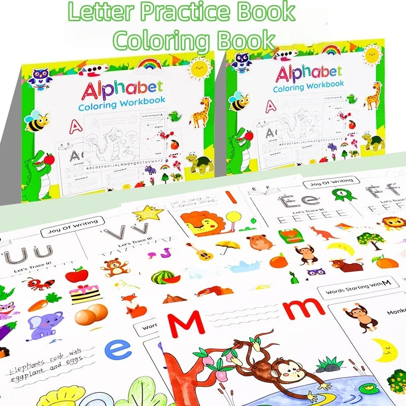 Alphabet Practice Workbook For Kids Handwriting Tracing Picture Book with Stickers Pen Control Training Coloring Book