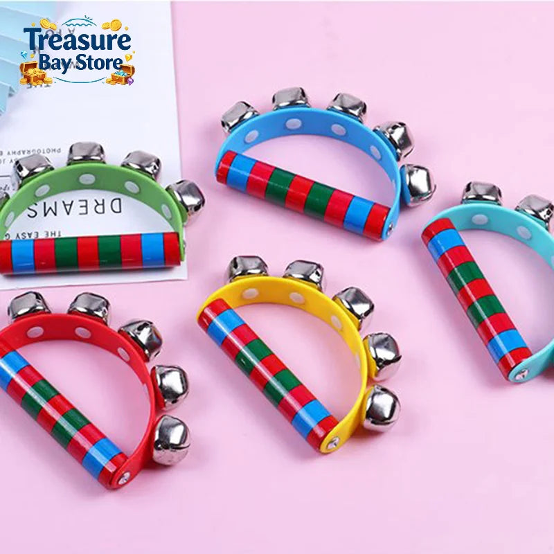 1PC Children's Intellectual Props Handbell Hand Bells With 5 Jingle Bells Wood Handle Musical Instrument Toy For Music Class