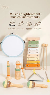 Montessori 6-in-1 Wooden Percussion Set - Music Discovery Kit for Toddlers 1-3 | Xylophone, Shakers, Sensory Toys & Gift