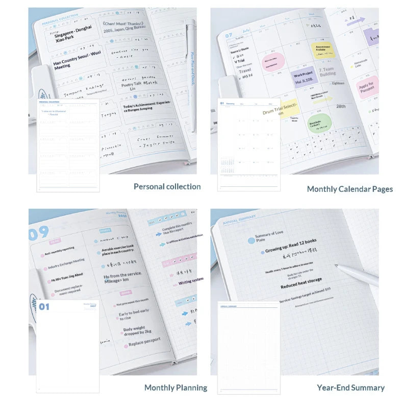 Planwith 2027 Weekly Planner A6 8-Grid Layout Hardcover Agenda Annual Tracker Month Plan Lunar Date Organizer for Adult Student