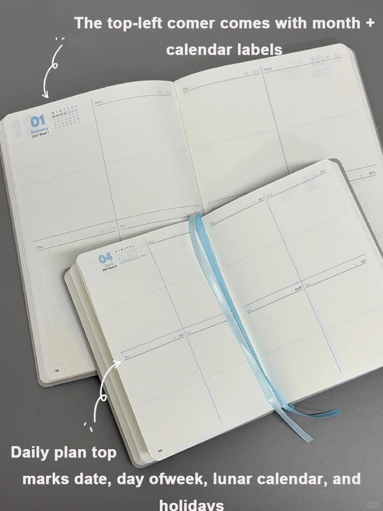 Planwith 2027 Weekly Planner A6 8-Grid Layout Hardcover Agenda Annual Tracker Month Plan Lunar Date Organizer for Adult Student
