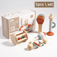 Baby Handheld Bell Musical Instrument Toys Montessori Wooden Gripping Bed Bell Drum Orff Ringing Instrument Percussion Kids Gift