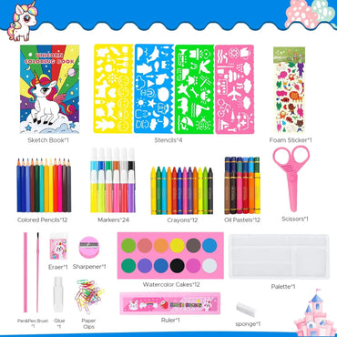 Unicorn Drawing Toys With Сoloring Book Colored Pencils Crayons Montessori Arts and Crafts Painting Kit for Kids Girls Gifts