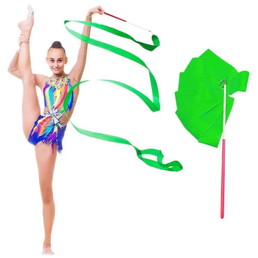 2M/4M Colorful Rythmic Gymnastics Ribbon Dance Ribbon Rhythmic Twirling Gymnastic Rod Ballet Training Streamer Art Stick W2H5