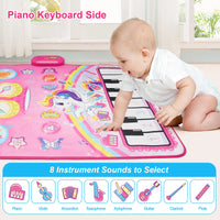90x70cm Unicorn Music Mat Kid Toddler Mat Piano Keyboard and Drum 2 in 1 Toys Dance Mat 8 Instruments Sound Educational Toys