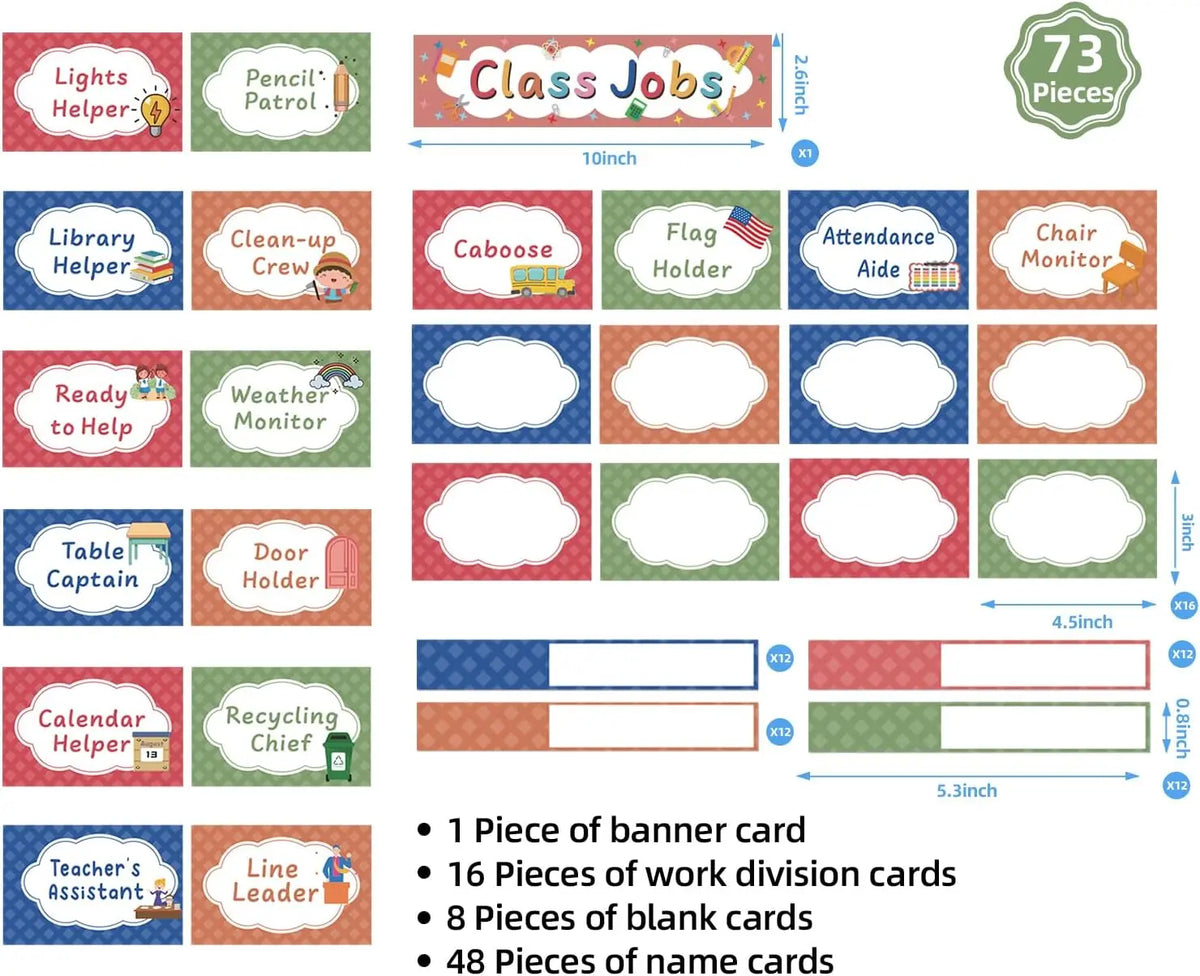 Class Jobs Pocket Chart Class Management Educational Pocket Chart with 70 Colorful Dry Erase Cards and 3 Hooks For Students