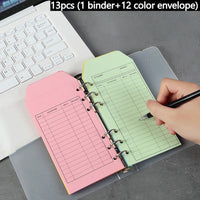 Set of 13 Vibrant Binders(1 Binder+12 Color Envelope), Cash Envelope Organizer - For Tracking Weekly and Monthly Spending Report