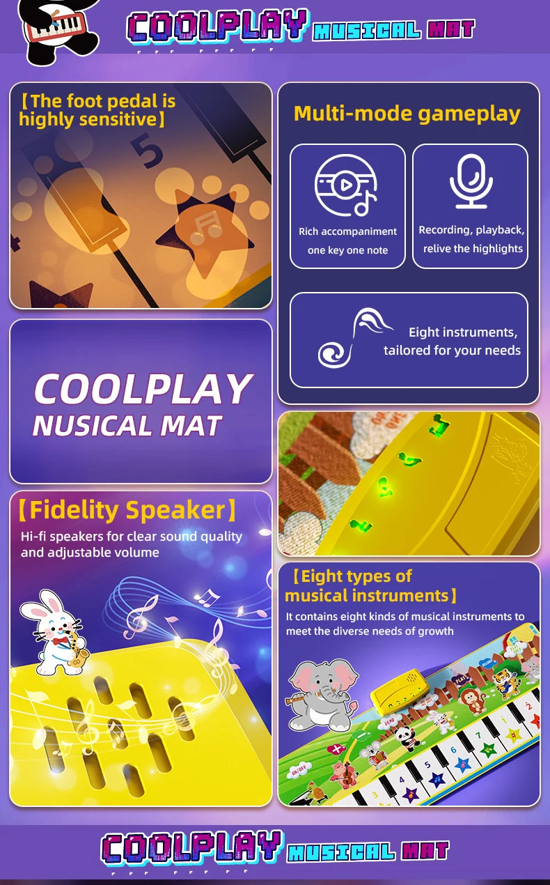 100x36cm Kids Music Piano Mat Toddlers Floor Keyboard Dance Mat with 8 Instrument Sounds Baby Carpet Educational Toys Kids Gifts