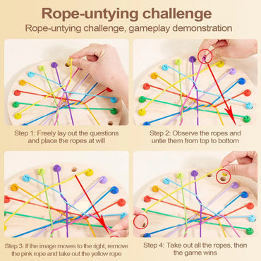 Rubber Wood Twisted Rope Puzzle Game Brainy Knots Rope Untangling Game Montessori Fine Motor Skills Rope Untying Toys for Kids
