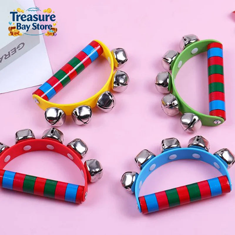 1PC Children's Intellectual Props Handbell Hand Bells With 5 Jingle Bells Wood Handle Musical Instrument Toy For Music Class