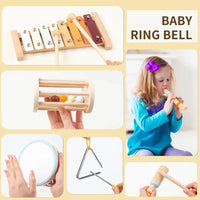 Baby Handheld Bell Musical Instrument Toys Montessori Wooden Gripping Bed Bell Drum Orff Ringing Instrument Percussion Kids Gift