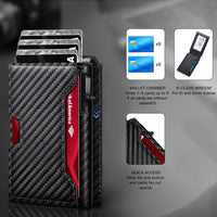 Men Carbon Fiber RFID Blocking Pop Up Wallet, Slim Minimalist Credit Card Holder Multi Slots Portable Business Card Purse